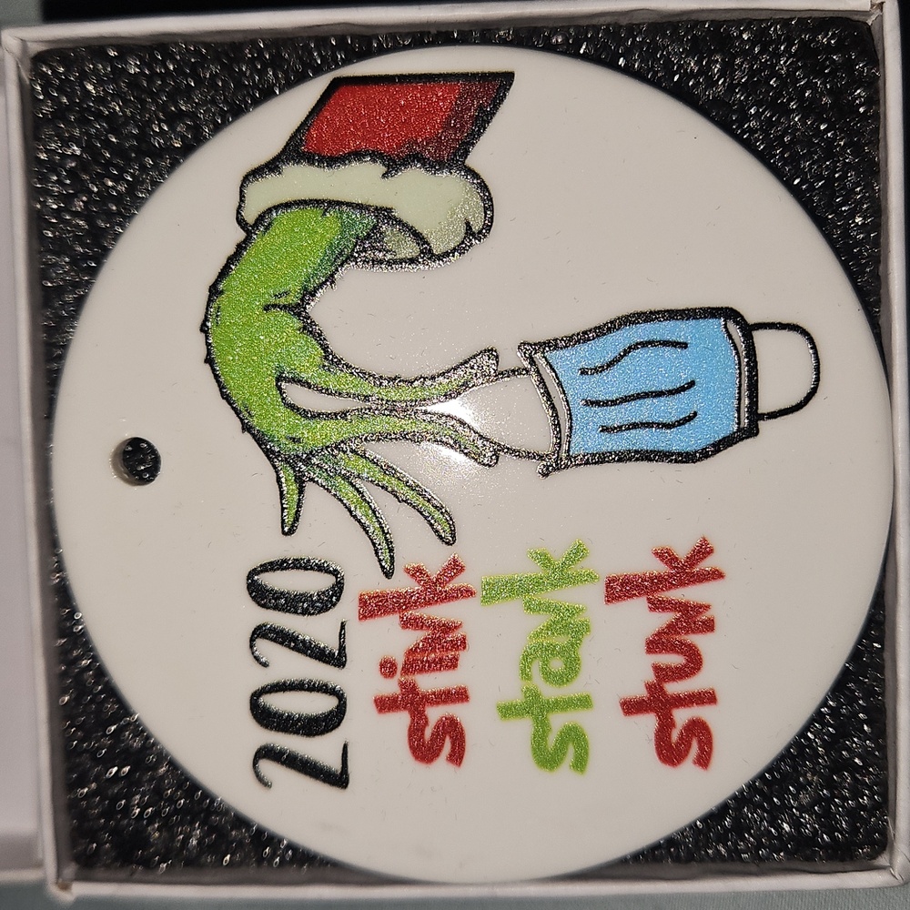 2020 Holiday Ornament with Grinch Hand Design